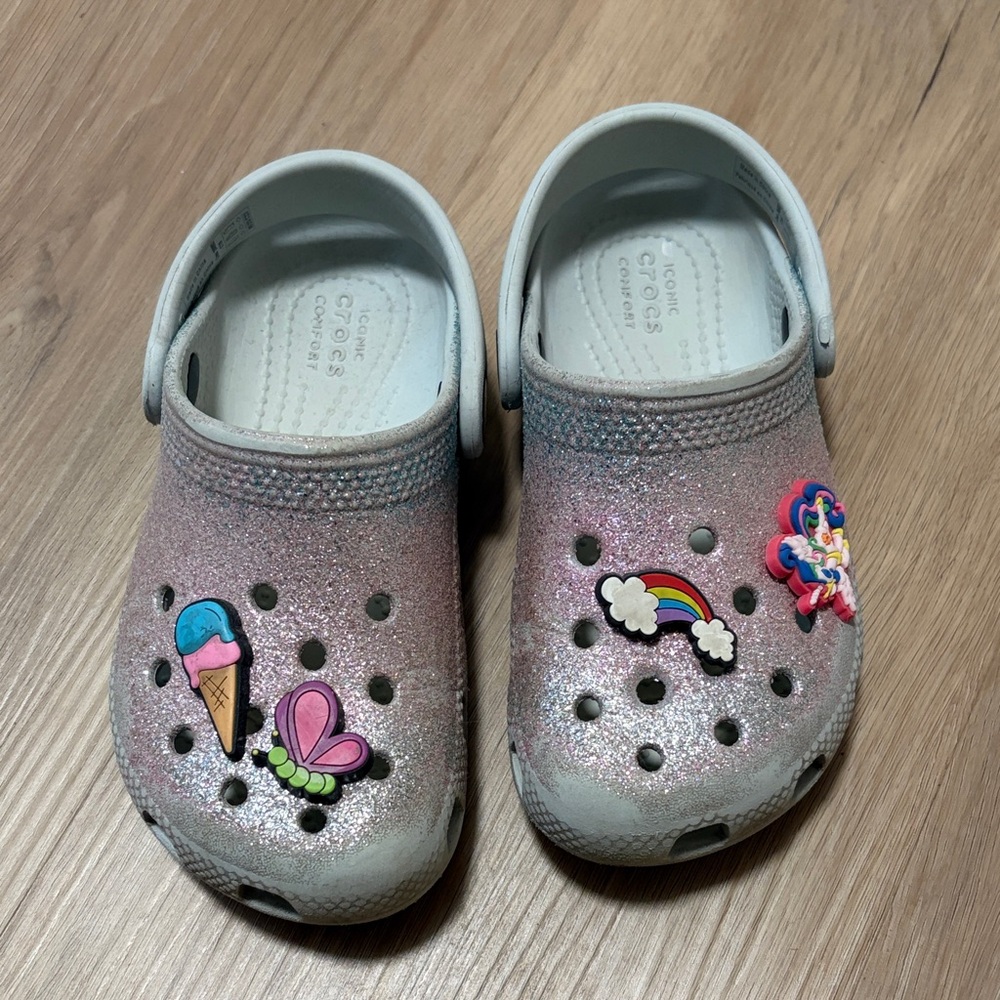 CROCS Kids Glitter Clogs with Jibbitz charms